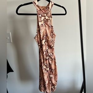 Ruched Snakeskin Print Halter Dress
